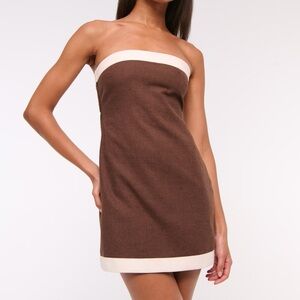 Abercrombie & Fitch Brown and Cream Strapless Dress